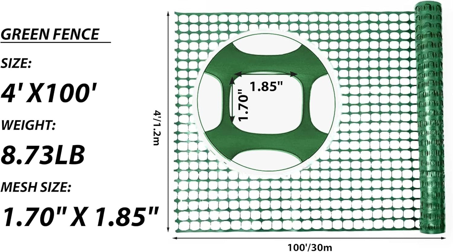 4'x100' Plastic Mesh Fence for Garden with 100 Zip Ties, Green