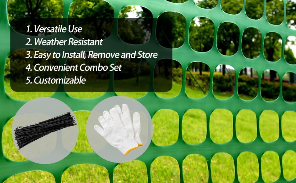 4'x100' Plastic Mesh Fence for Garden with 100 Zip Ties, Green