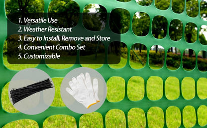 4'x100' Plastic Mesh Fence for Garden with 100 Zip Ties, Green