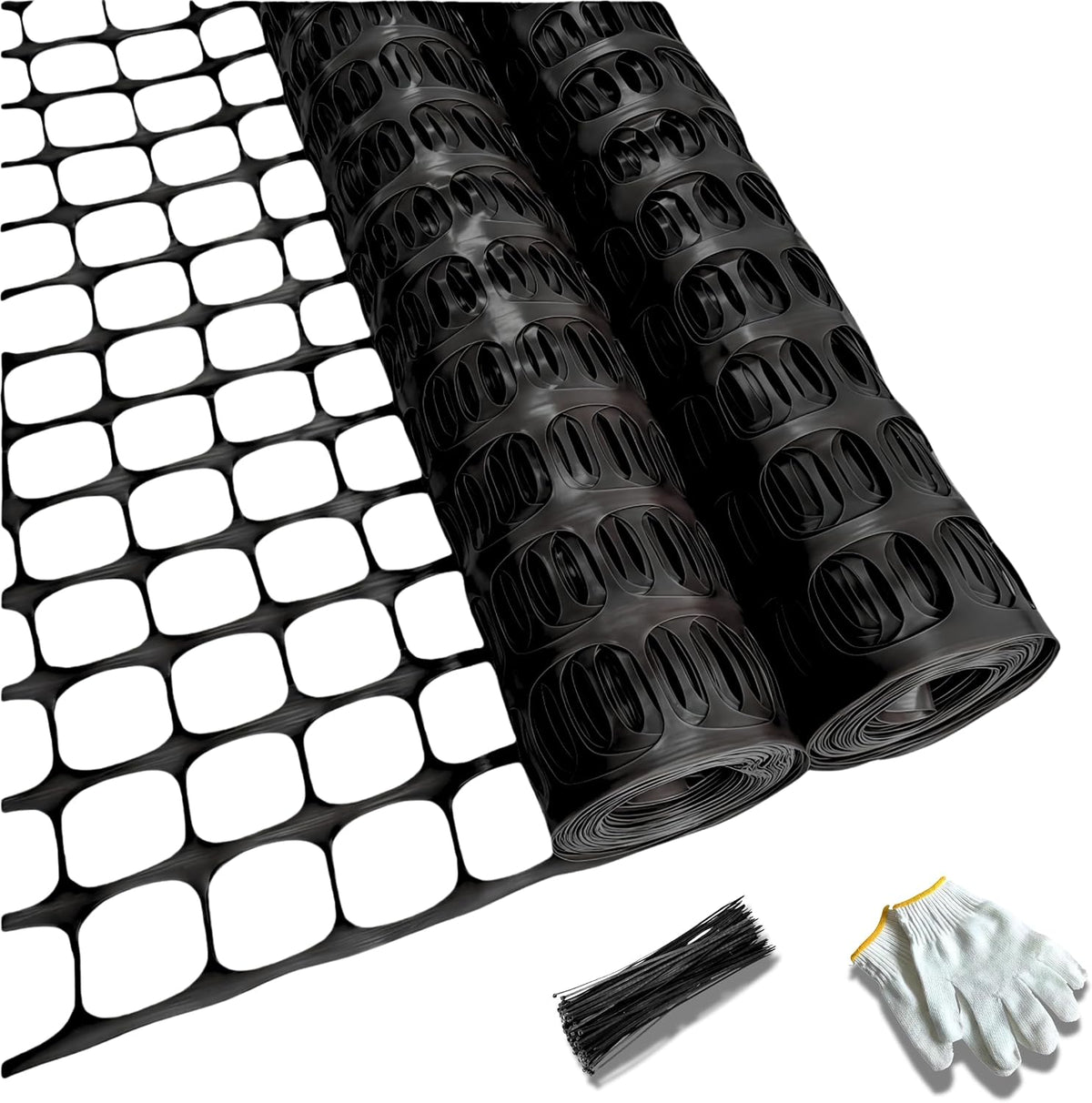 4'x100' Plastic Mesh Fence for Garden with 100 Zip Ties, Green