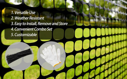4'x100' Plastic Mesh Fence for Garden with 100 Zip Ties, Green