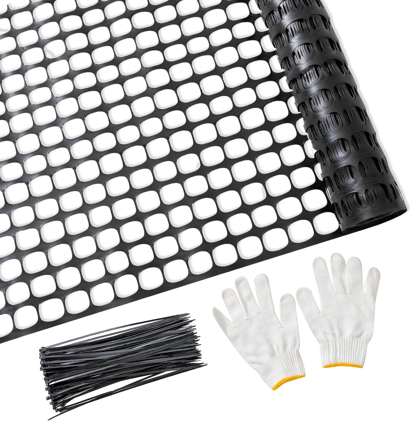 4'x100' Plastic Mesh Fence for Garden with 100 Zip Ties, Green