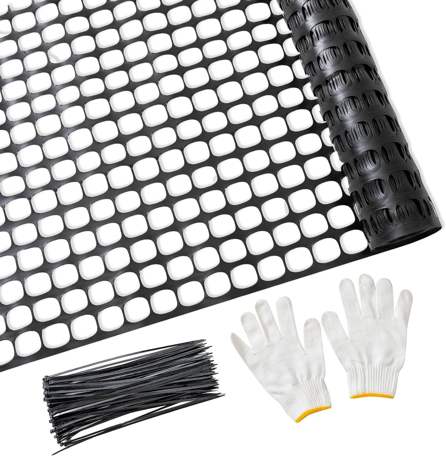 4'x100' Plastic Mesh Fence for Garden with 100 Zip Ties, Green