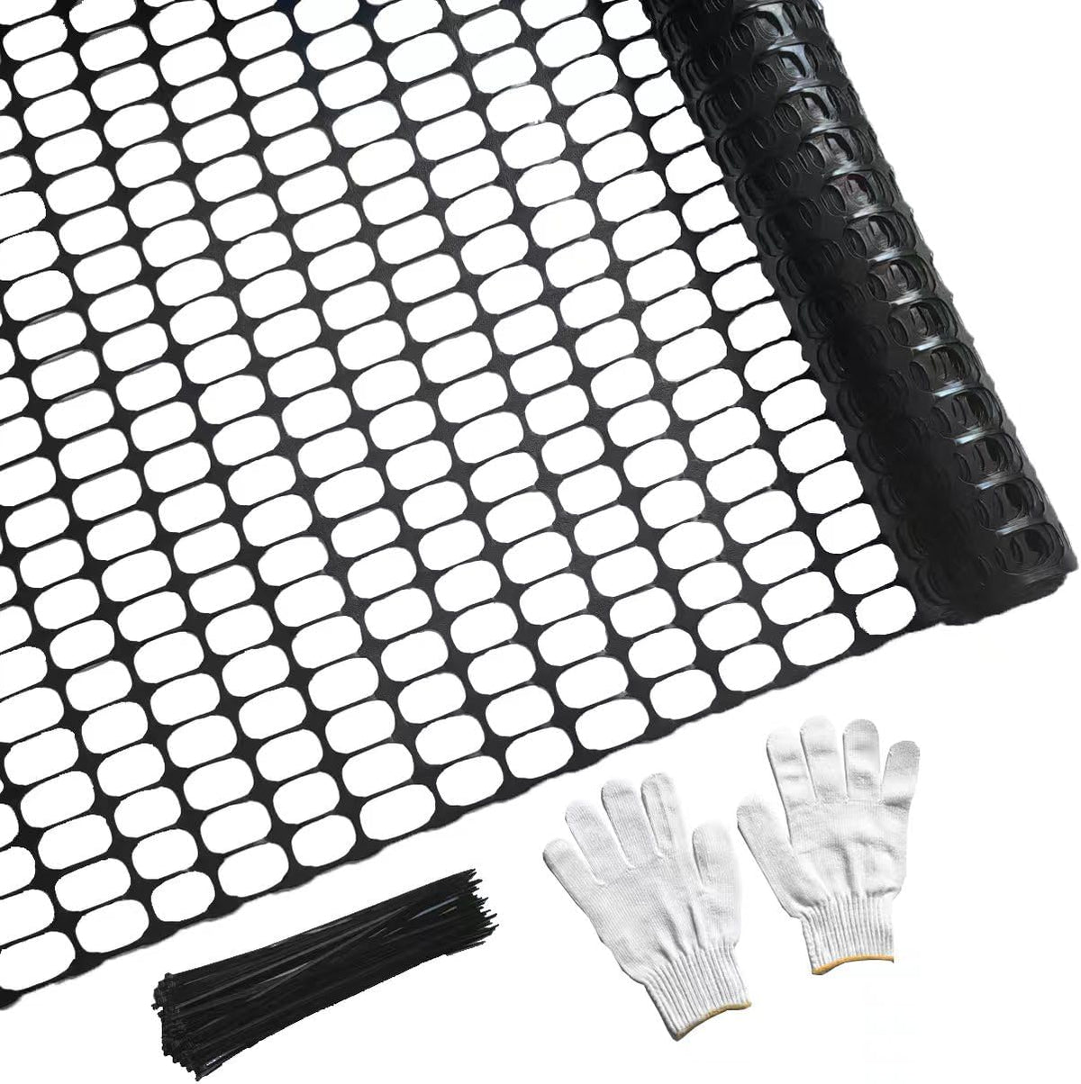4'x100' Plastic Mesh Fence for Garden with 100 Zip Ties, Green
