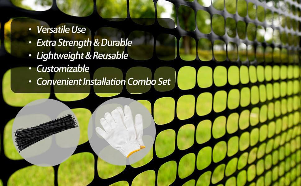 4'x100' Plastic Mesh Fence for Garden with 100 Zip Ties, Green