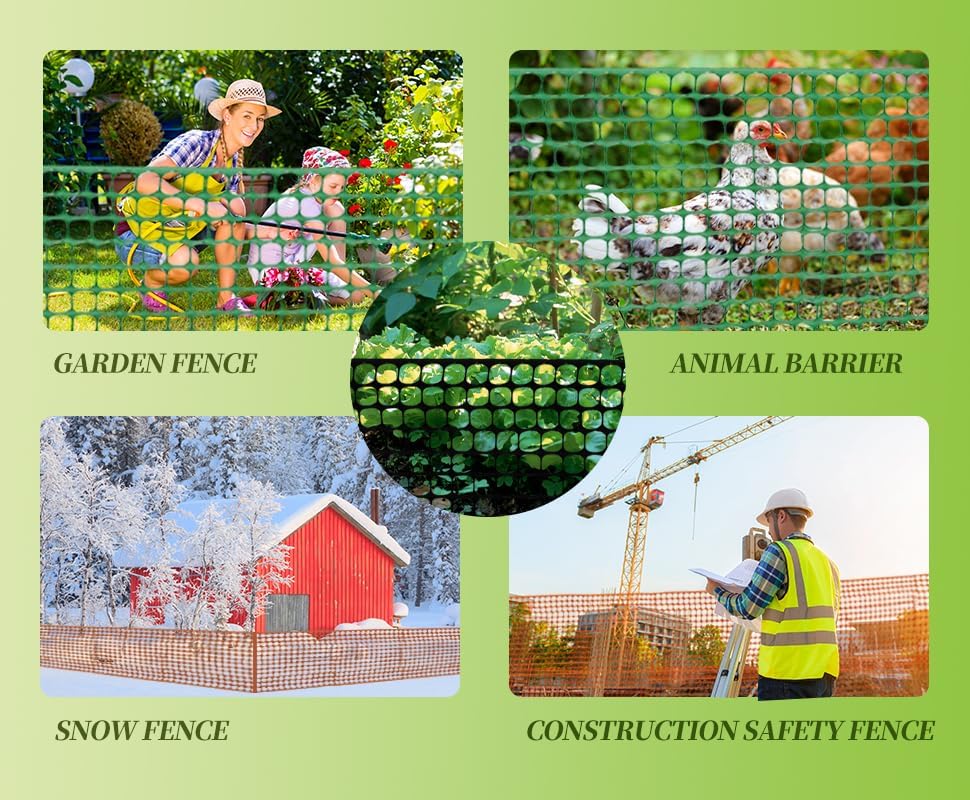 4'x100' Plastic Mesh Fence for Garden with 100 Zip Ties, Green