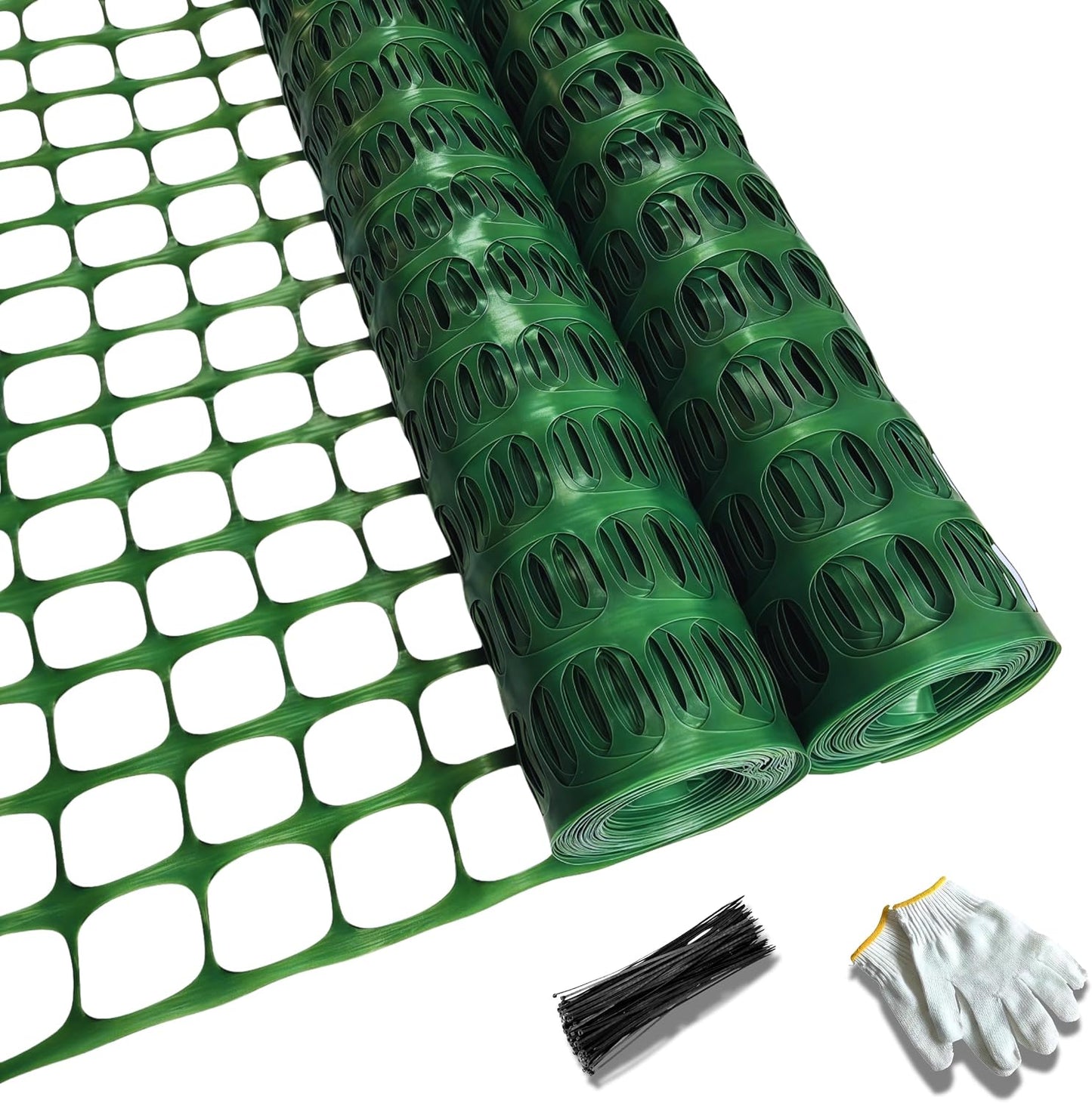 4'x100' Plastic Mesh Fence for Garden with 100 Zip Ties, Green
