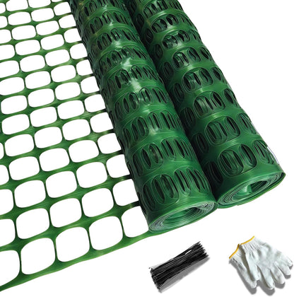 4'x100' Plastic Mesh Fence for Garden with 100 Zip Ties, Green