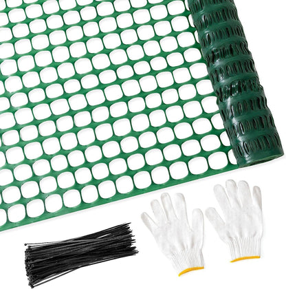 4'x100' Plastic Mesh Fence for Garden with 100 Zip Ties, Green