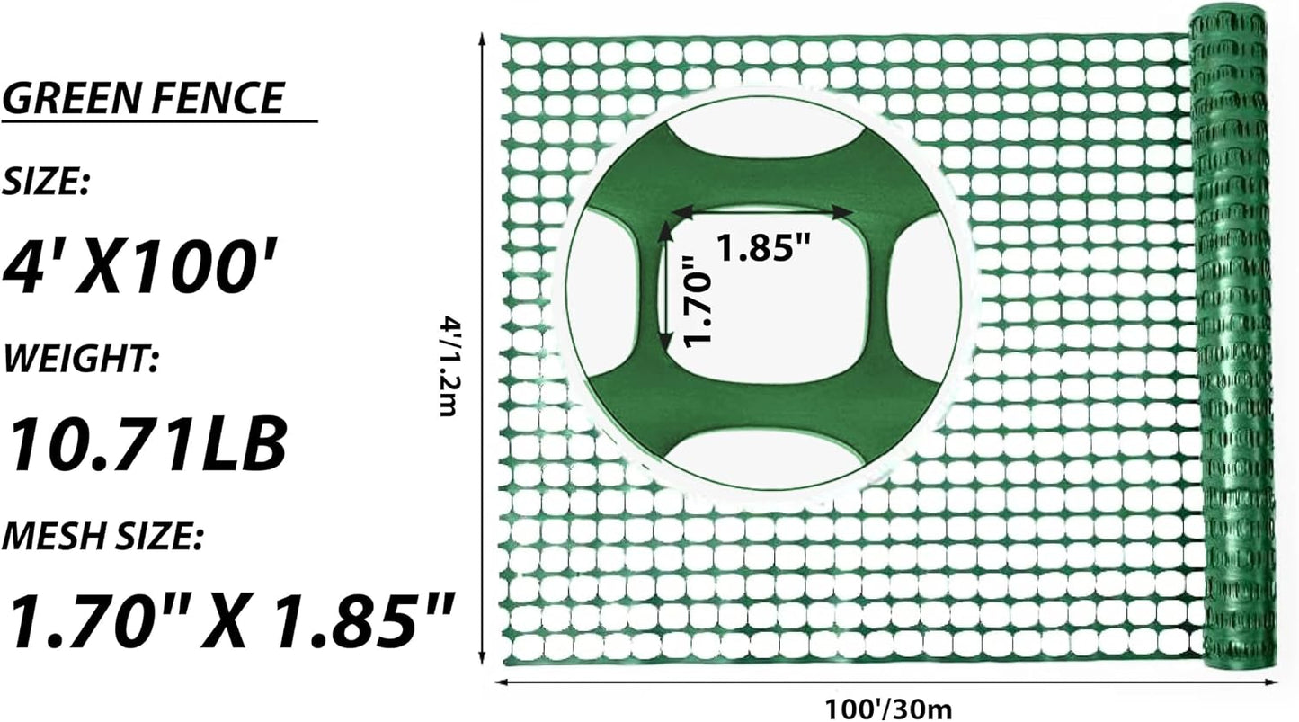 4'x100' Plastic Mesh Fence for Garden with 100 Zip Ties, Green