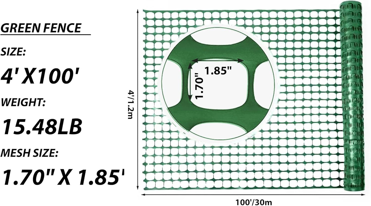 4'x100' Plastic Mesh Fence for Garden with 100 Zip Ties, Green