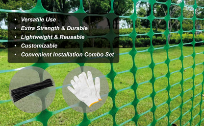 4'x100' Plastic Mesh Fence for Garden with 100 Zip Ties, Green