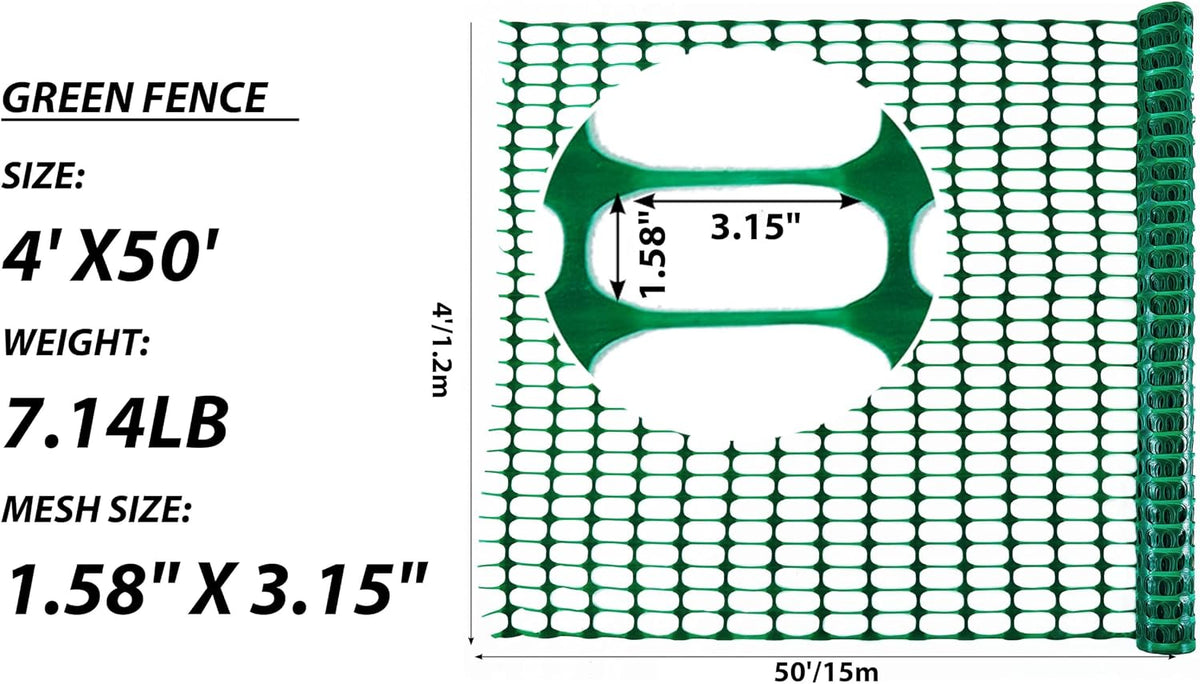 4'x100' Plastic Mesh Fence for Garden with 100 Zip Ties, Green