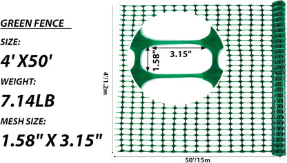 4'x100' Plastic Mesh Fence for Garden with 100 Zip Ties, Green