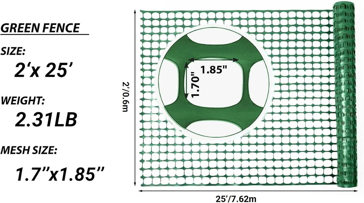 4'x100' Plastic Mesh Fence for Garden with 100 Zip Ties, Green