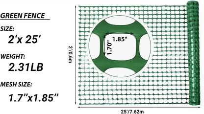 4'x100' Plastic Mesh Fence for Garden with 100 Zip Ties, Green