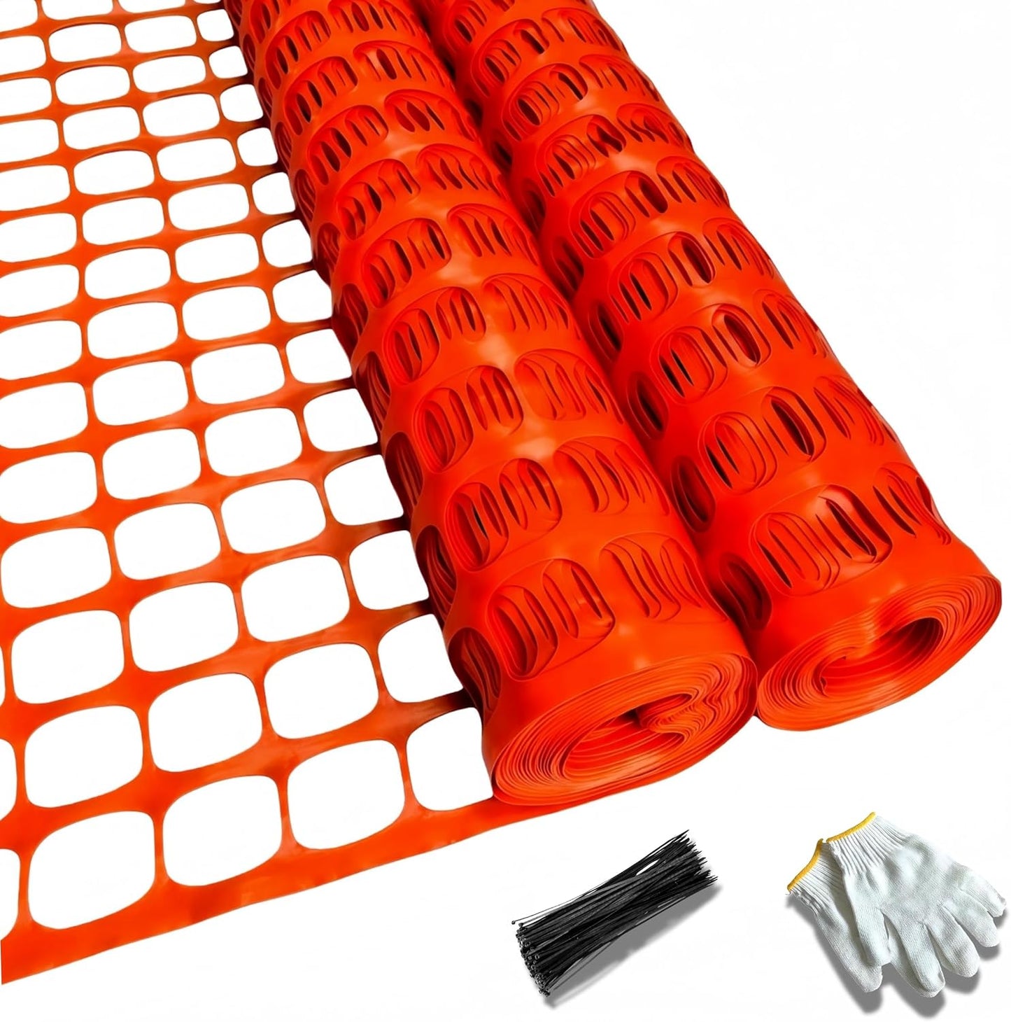 4'x100' Plastic Mesh Fence for Garden with 100 Zip Ties, Green