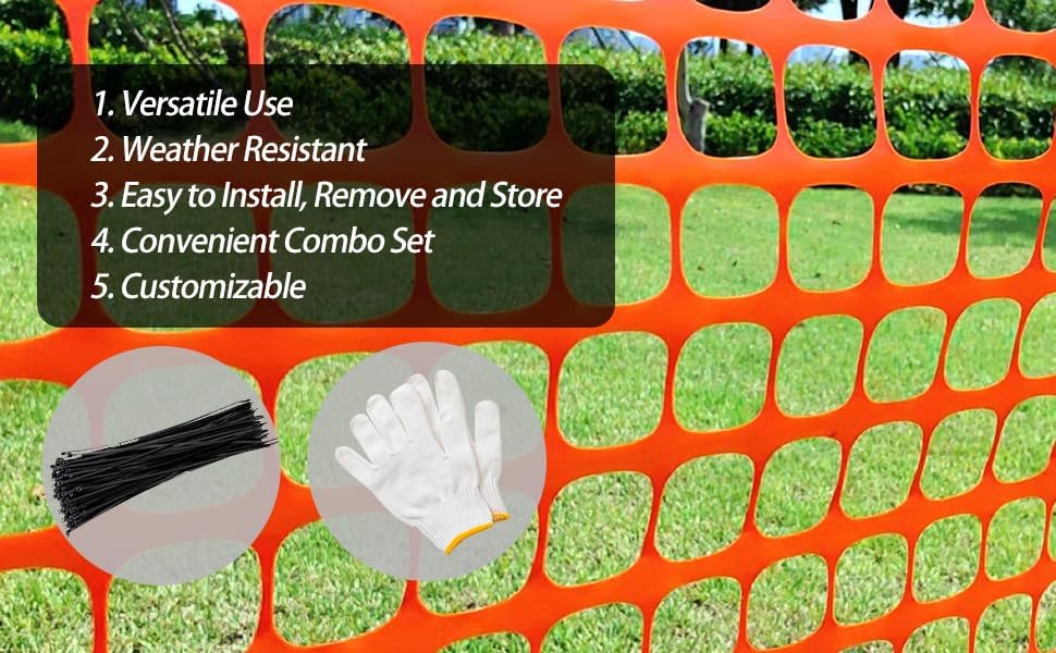 4'x100' Plastic Mesh Fence for Garden with 100 Zip Ties, Green