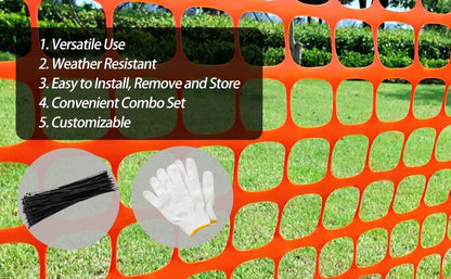 4'x100' Plastic Mesh Fence for Garden with 100 Zip Ties, Green