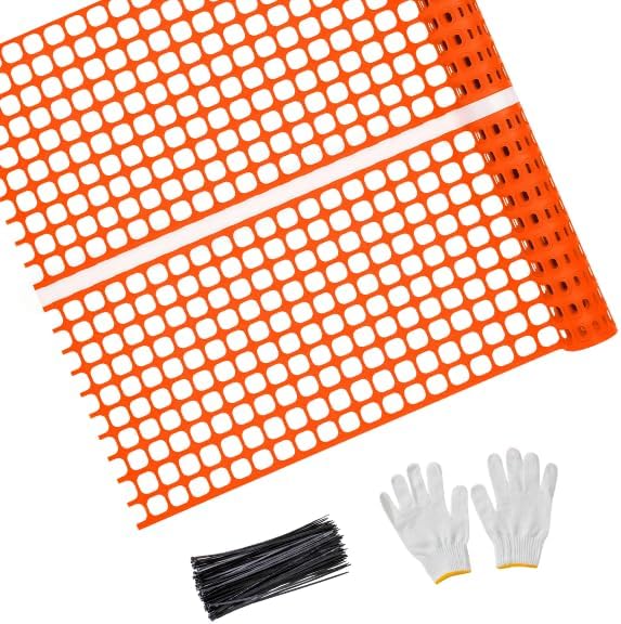 4'x100' Plastic Mesh Fence for Garden with 100 Zip Ties, Green
