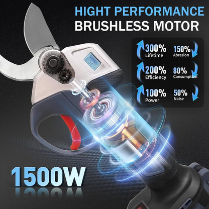 Electric Pruning Shears Cordless,30mm 1.2'' Cutting Diameter Pruning Shears Garden Tool with LED Display,2000mAh*2 Batteries,Replaceable SK5 Blade,Brushless Motor for Garden Tree Pruner Branch