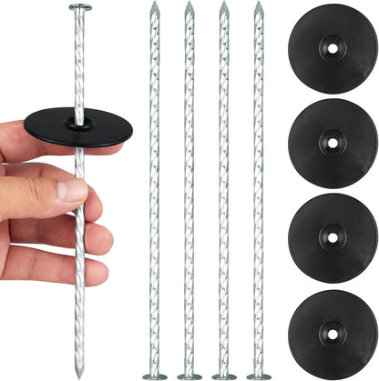 8 Inch Heavy Duty Landscape Stakes with Gasket Caps - 50 Sets Galvanized Spiral Garden Spikes Kit for Securing Weed Barrier Fabric, Artificial Turf, Tent and More