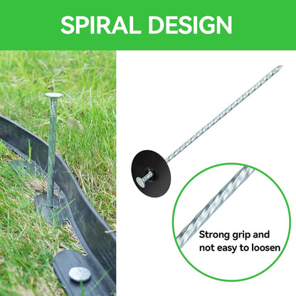 8 Inch Heavy Duty Landscape Stakes with Gasket Caps - 50 Sets Galvanized Spiral Garden Spikes Kit for Securing Weed Barrier Fabric, Artificial Turf, Tent and More
