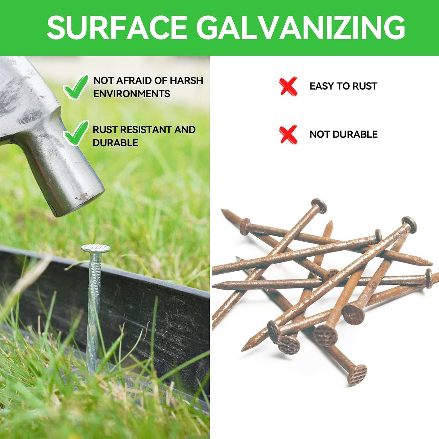 8 Inch Heavy Duty Landscape Stakes with Gasket Caps - 50 Sets Galvanized Spiral Garden Spikes Kit for Securing Weed Barrier Fabric, Artificial Turf, Tent and More