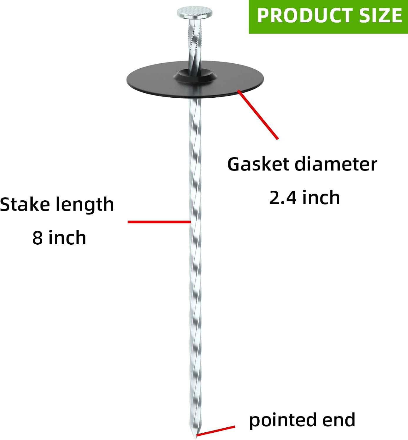 8 Inch Heavy Duty Landscape Stakes with Gasket Caps - 50 Sets Galvanized Spiral Garden Spikes Kit for Securing Weed Barrier Fabric, Artificial Turf, Tent and More