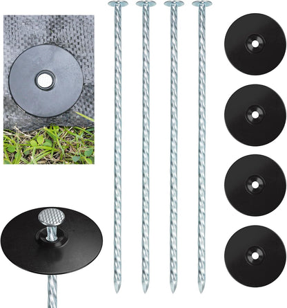 8 Inch Heavy Duty Landscape Stakes with Gasket Caps - 50 Sets Galvanized Spiral Garden Spikes Kit for Securing Weed Barrier Fabric, Artificial Turf, Tent and More