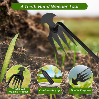 Weed Puller Gardening Hand Weeder Tools,Portable Artifact Uprooting Weeding 6 Teethes Manganese Steel Weed Removal Dual Purpose Manual Hand Pulling Tool for Lawn Garden (Black)