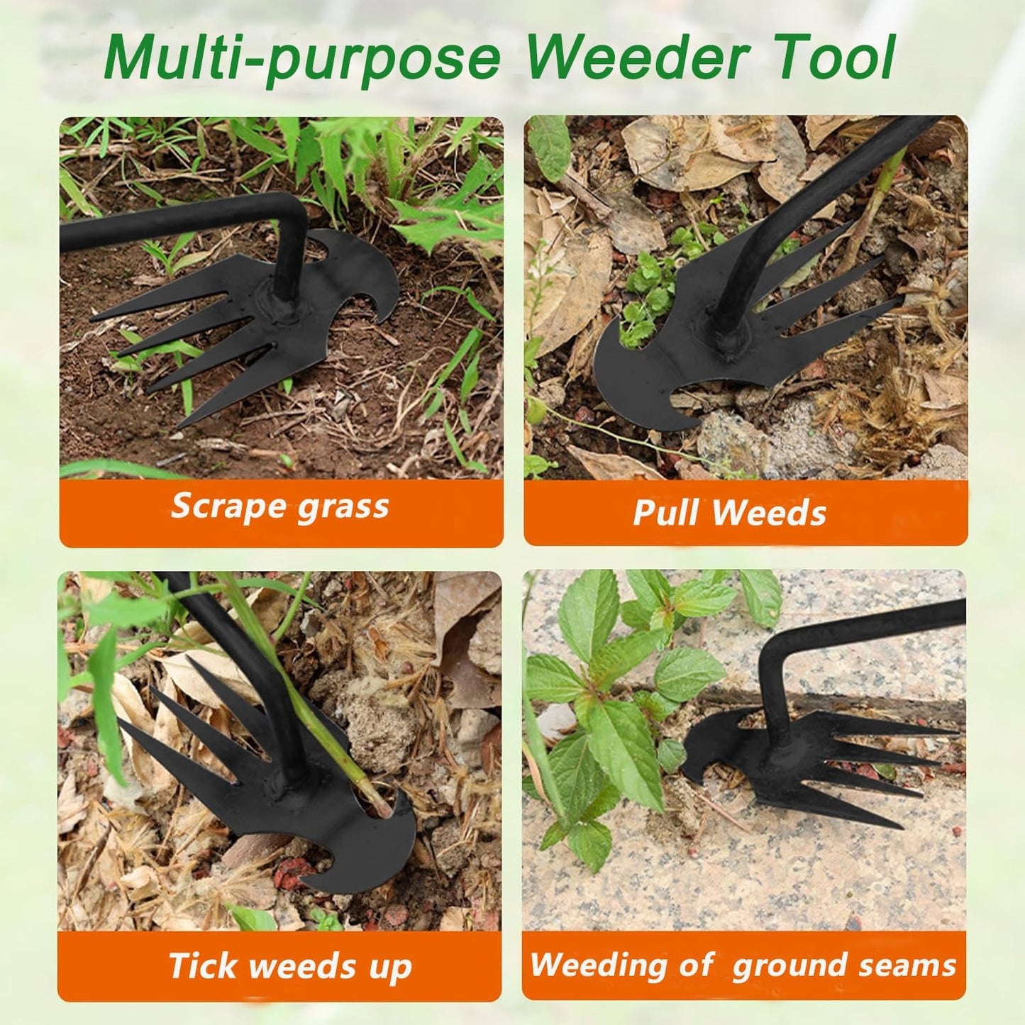 Weed Puller Gardening Hand Weeder Tools,Portable Artifact Uprooting Weeding 6 Teethes Manganese Steel Weed Removal Dual Purpose Manual Hand Pulling Tool for Lawn Garden (Black)