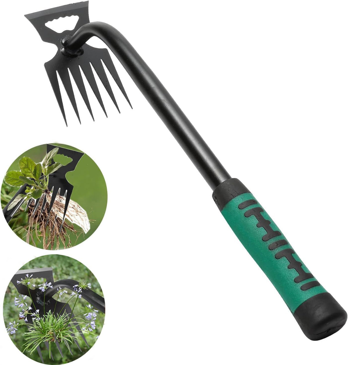 Weed Puller Gardening Hand Weeder Tools,Portable Artifact Uprooting Weeding 6 Teethes Manganese Steel Weed Removal Dual Purpose Manual Hand Pulling Tool for Lawn Garden (Black)