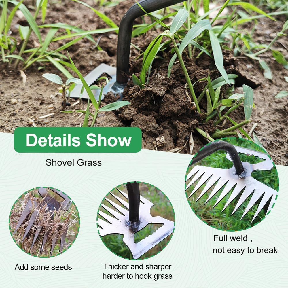 Weed Puller Gardening Hand Weeder Tools,Portable Artifact Uprooting Weeding 6 Teethes Manganese Steel Weed Removal Dual Purpose Manual Hand Pulling Tool for Lawn Garden (Black)