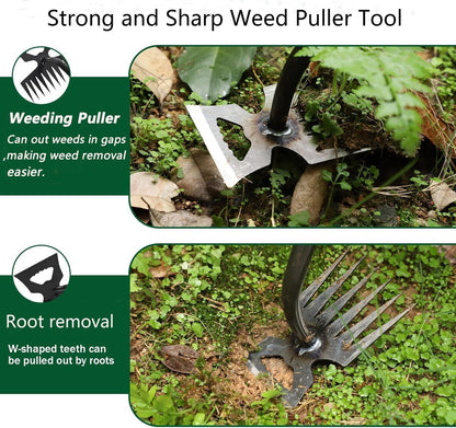 Weed Puller Gardening Hand Weeder Tools,Portable Artifact Uprooting Weeding 6 Teethes Manganese Steel Weed Removal Dual Purpose Manual Hand Pulling Tool for Lawn Garden (Black)