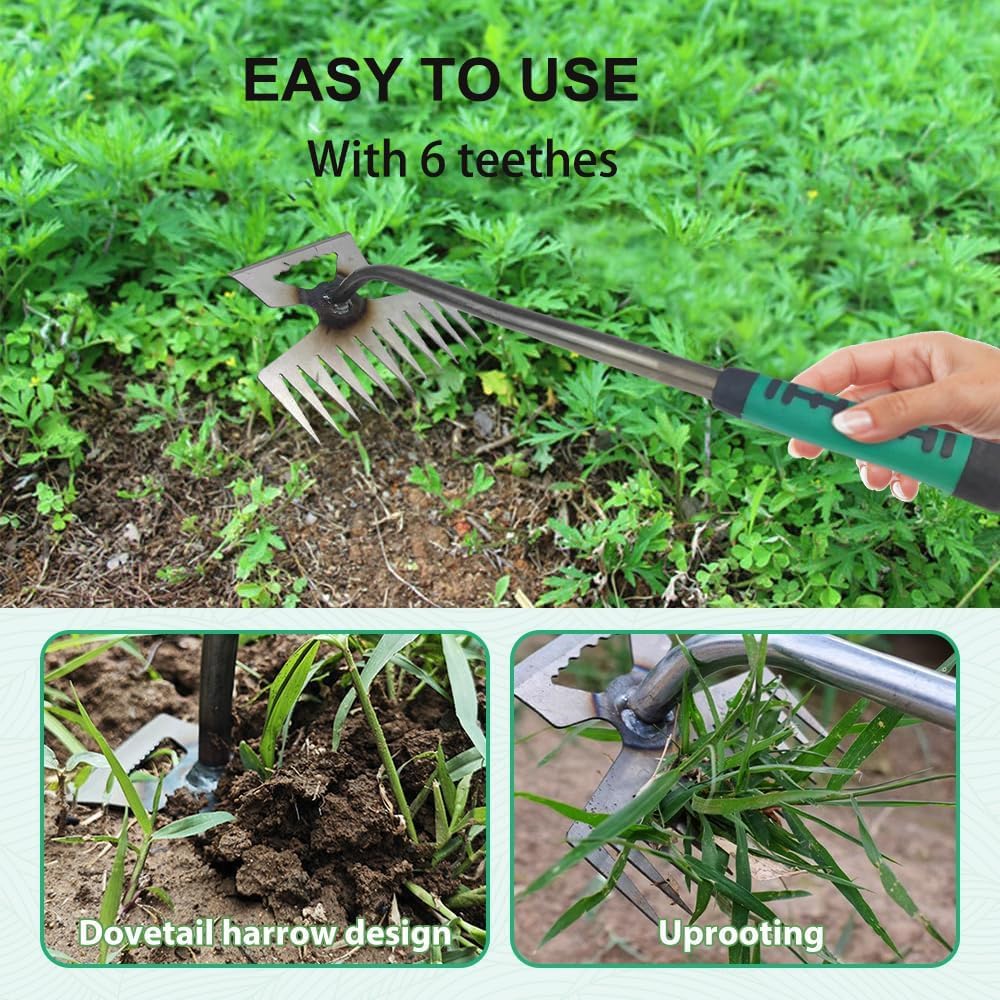 Weed Puller Gardening Hand Weeder Tools,Portable Artifact Uprooting Weeding 6 Teethes Manganese Steel Weed Removal Dual Purpose Manual Hand Pulling Tool for Lawn Garden (Black)