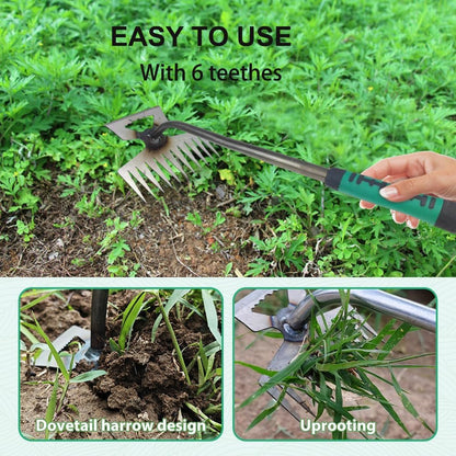 Weed Puller Gardening Hand Weeder Tools,Portable Artifact Uprooting Weeding 6 Teethes Manganese Steel Weed Removal Dual Purpose Manual Hand Pulling Tool for Lawn Garden (Black)