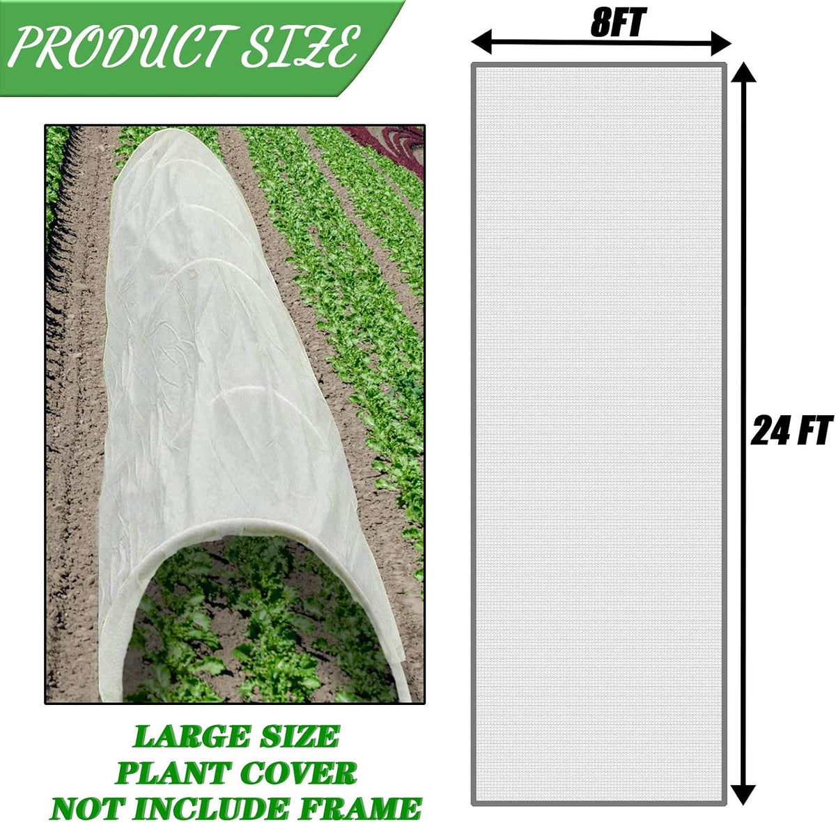 8FT×24FT Plant Covers Frost Cloth Breathable Floating Row Cover