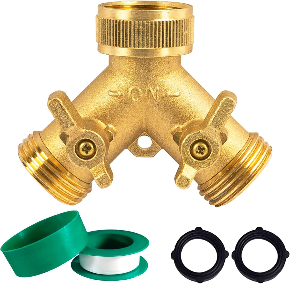 Brass Garden Hose Splitter (4 Way), Solid Brass Hose Connector 3/4", Hose Spigot Adapter 4 Valves with 4 Extra Rubber Washers
