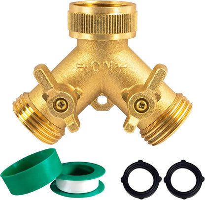 Brass Garden Hose Splitter (4 Way), Solid Brass Hose Connector 3/4", Hose Spigot Adapter 4 Valves with 4 Extra Rubber Washers