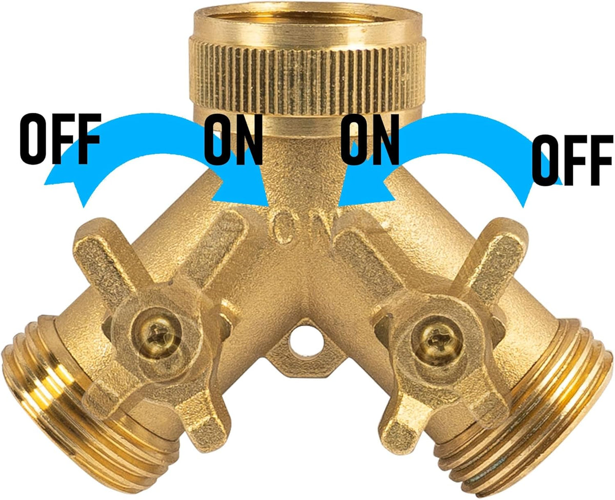 Brass Garden Hose Splitter (4 Way), Solid Brass Hose Connector 3/4", Hose Spigot Adapter 4 Valves with 4 Extra Rubber Washers