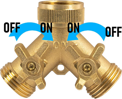 Brass Garden Hose Splitter (4 Way), Solid Brass Hose Connector 3/4", Hose Spigot Adapter 4 Valves with 4 Extra Rubber Washers