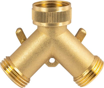 Brass Garden Hose Splitter (4 Way), Solid Brass Hose Connector 3/4", Hose Spigot Adapter 4 Valves with 4 Extra Rubber Washers