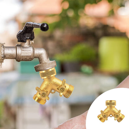 Brass Garden Hose Splitter (4 Way), Solid Brass Hose Connector 3/4", Hose Spigot Adapter 4 Valves with 4 Extra Rubber Washers