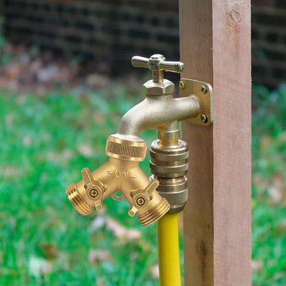 Brass Garden Hose Splitter (4 Way), Solid Brass Hose Connector 3/4", Hose Spigot Adapter 4 Valves with 4 Extra Rubber Washers
