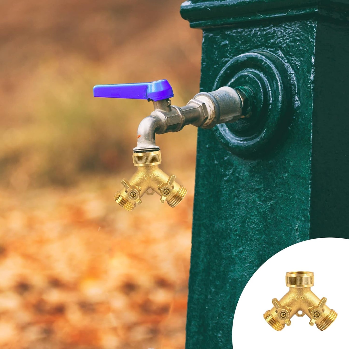Brass Garden Hose Splitter (4 Way), Solid Brass Hose Connector 3/4", Hose Spigot Adapter 4 Valves with 4 Extra Rubber Washers
