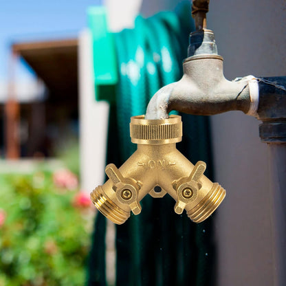 Brass Garden Hose Splitter (4 Way), Solid Brass Hose Connector 3/4", Hose Spigot Adapter 4 Valves with 4 Extra Rubber Washers