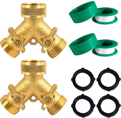 Brass Garden Hose Splitter (4 Way), Solid Brass Hose Connector 3/4", Hose Spigot Adapter 4 Valves with 4 Extra Rubber Washers