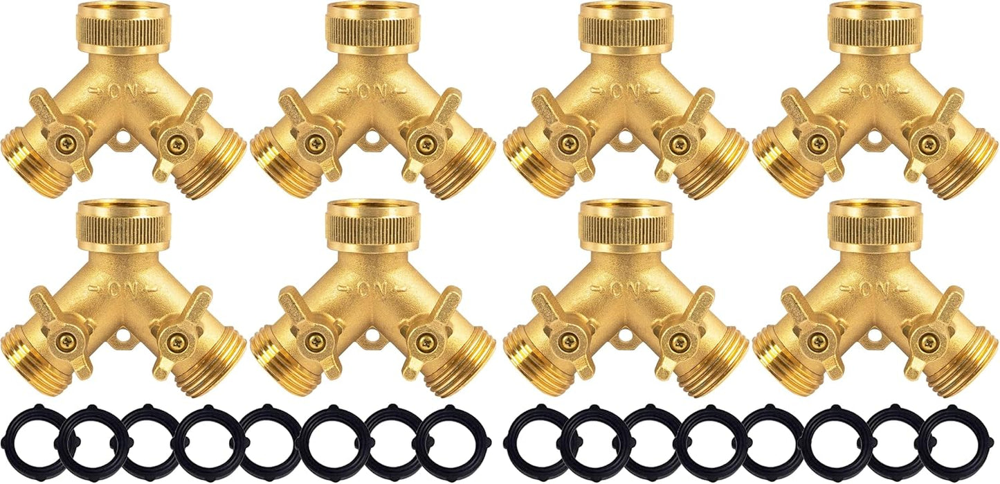 Brass Garden Hose Splitter (4 Way), Solid Brass Hose Connector 3/4", Hose Spigot Adapter 4 Valves with 4 Extra Rubber Washers