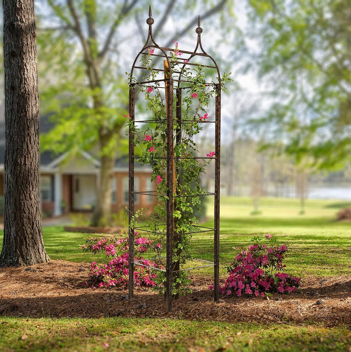 7.5 Ft Garden Obelisk Trellis, Freestanding, Heavy Duty Iron